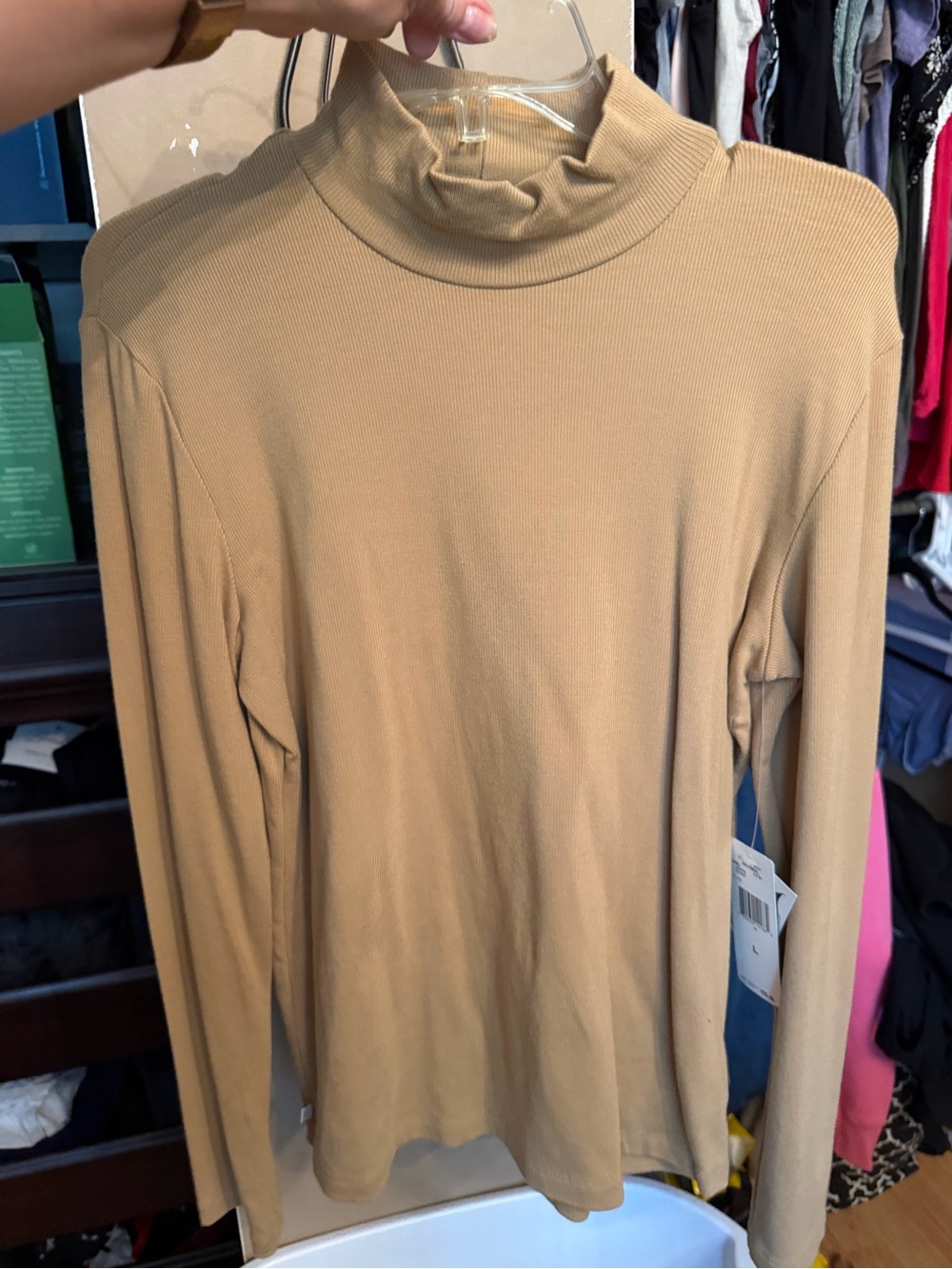 Ralph Lauren Camel Ribbed Turtleneck Top